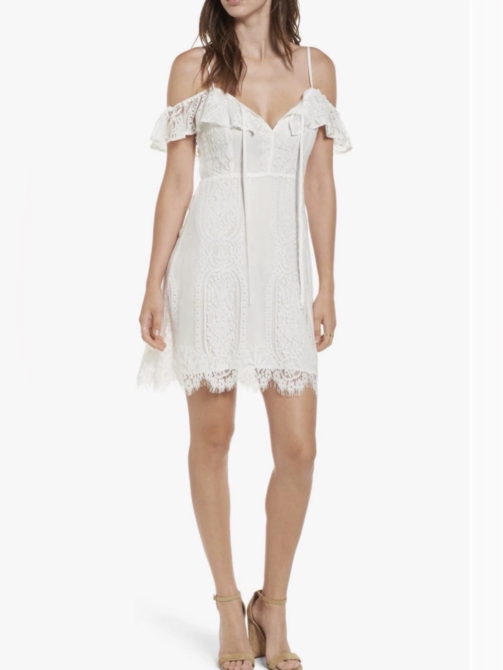 Lush White Lace Off-Shoulder Mini Dress